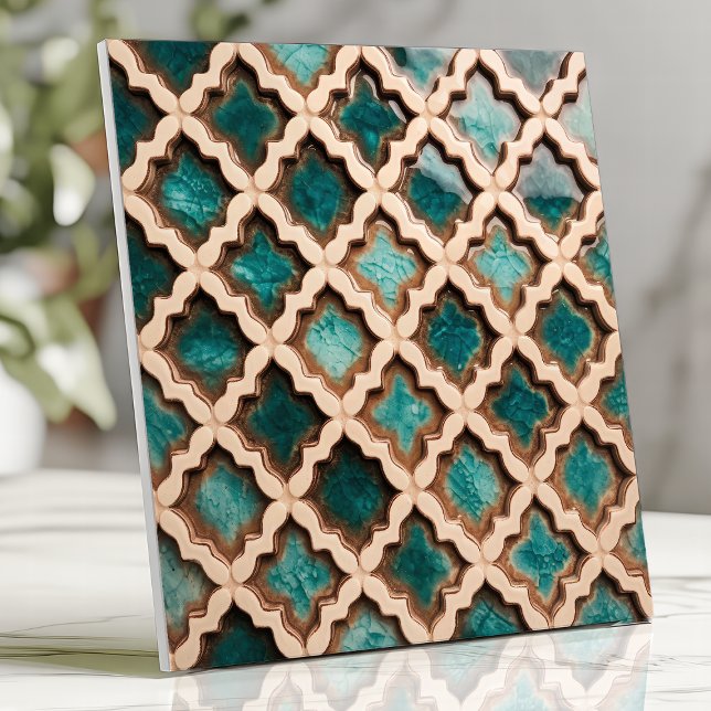 Carreau Carrelage Quatrefoil marocain Turquoise Russe Vint (Créateur téléchargé)