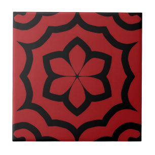 Carreau Carrelage, Rouge et Fleur Noire