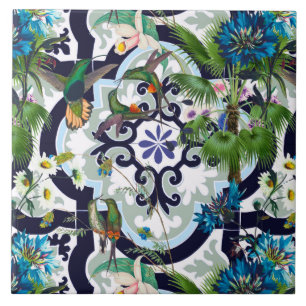 Carreau Carrelage, tropical, fleurs, oiseaux, colibri,