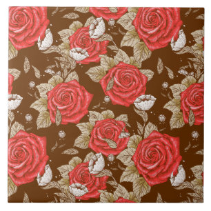Carreau Carrelage vintage à roses motif céramique