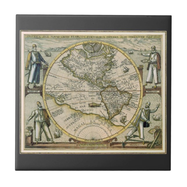 Carreau Carte antique, 1596, America Sive Novus Orbis (Devant)