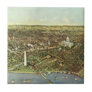 Carreau Carte antique avec vue panoramique sur Washington