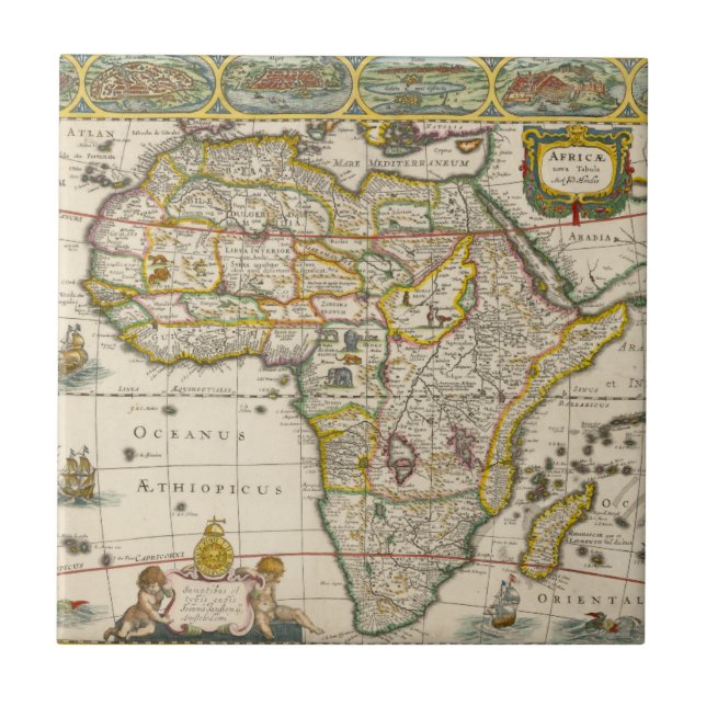 Carreau Carte antique de l'Afrique par Hondius et Jansson (Devant)