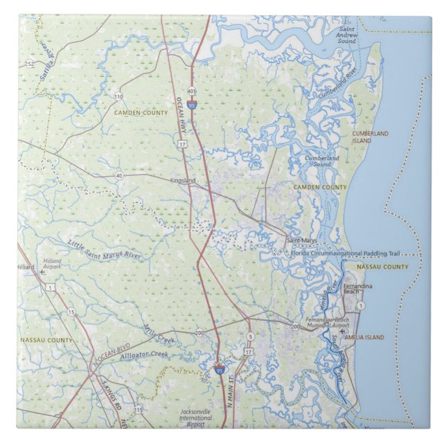Carreau Carte côtière de l'île Cumberland Georgia Mug (Devant)