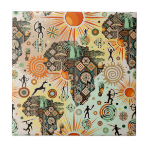 Carreau Carte d'Afrique Motif Éléments Tribaux Décoratifs