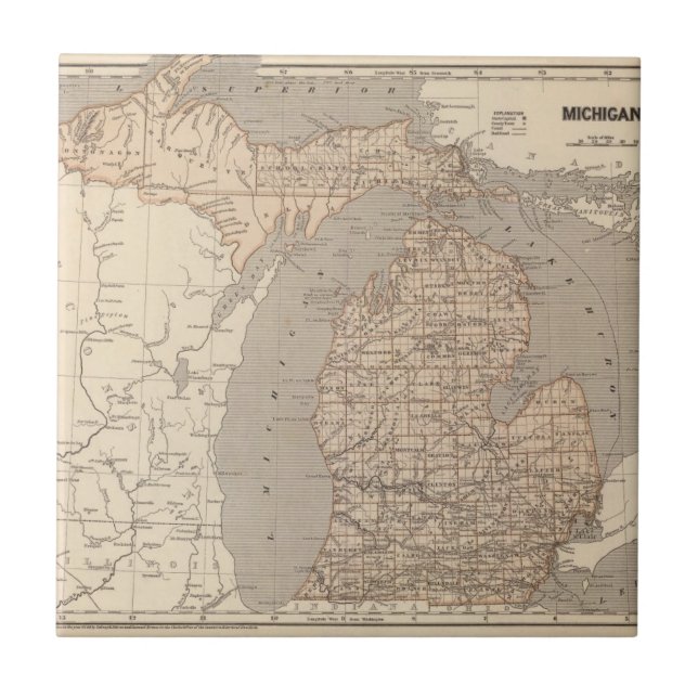 Carreau Carte d'atlas du Michigan (Devant)