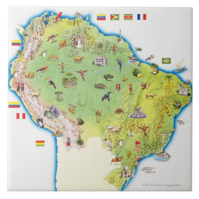 Carreau Carte de l'Amérique du Sud du nord (Devant)