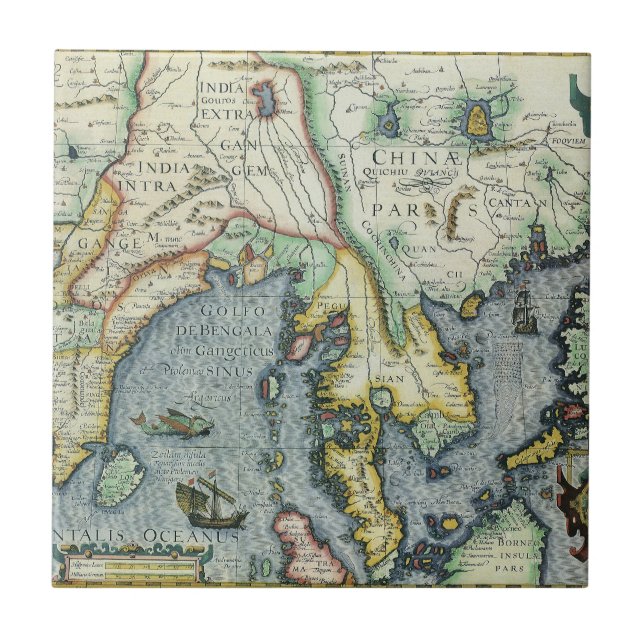 Carreau Carte de l'Asie du Sud-Est antique par Mercator /  (Devant)
