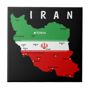 Carreau Carte de l'Iran avec drapeau et emblème