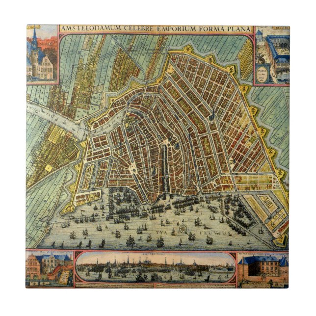 Carreau Carte des rues antiques d'Amsterdam, Pays-Bas (Devant)