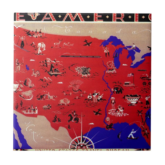 Carreau Carte du Bureau de voyage des États-Unis d'Amériqu (Devant)