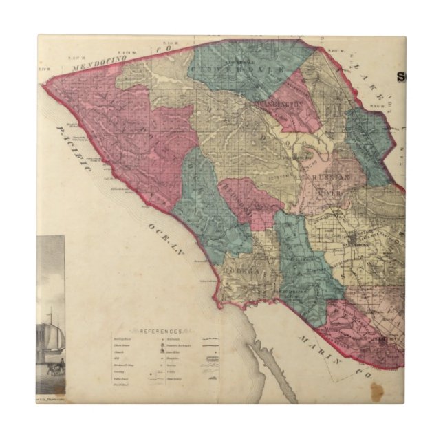 Carreau Carte du comté de Sonoma la Californie (Devant)