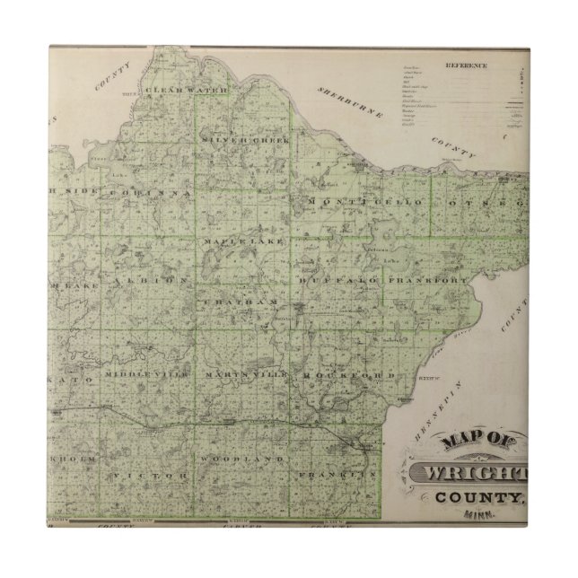 Carreau Carte du comté de Wright, Minnesota (Devant)
