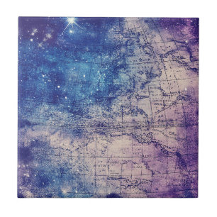 Carreau Carte du monde céleste violet mystique