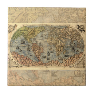 Carreau Carte du monde Forlani Antiquev 1565 Renaissance