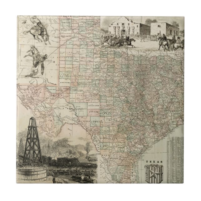 Carreau Carte du Texas aux frontières du comté (Devant)