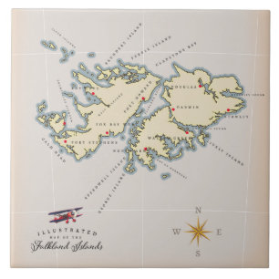 Carreau Carte illustrée des îles Falkland.