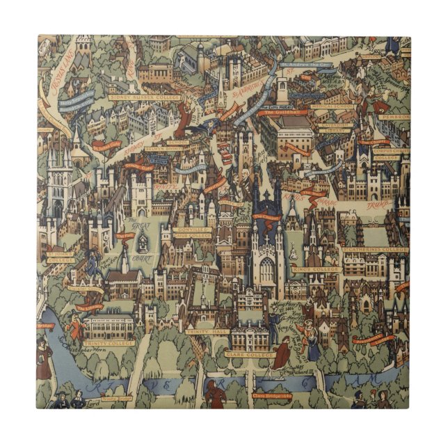 Carreau Carte imagée de Cambridge, Angleterre (Devant)