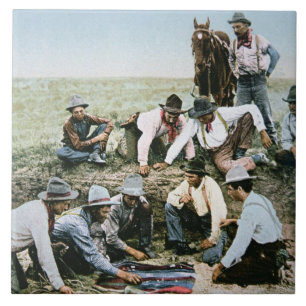 Carreau Carte postale dépeignant des cowboys jouant des