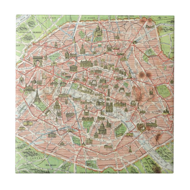 Carreau Carte vintage de Paris (1920) (Devant)