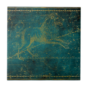 Carreau Carte vintage illustrée verte et dorée de la const