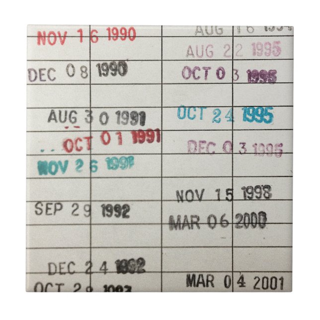 Carreau Cartes vintages d'échéance de bibliothèque (Devant)