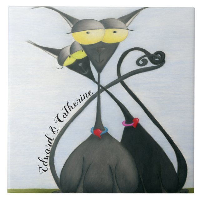 Carreau Cartoon de chats gris et noir (Devant)