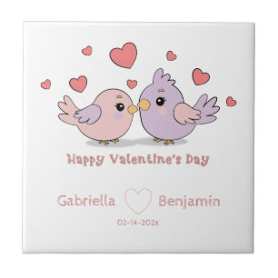 Carreau Cartoon mignon Lovebirds Coeurs roses Saint-Valent