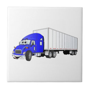 Carreau Cartoon semi-camion bleu blanc remorque