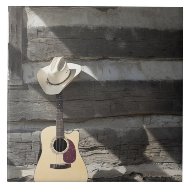 Carreau Casquette de cowboy sur la guitare se penchant sur (Devant)