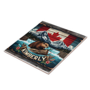 Carreau Castor canadien près des chutes d'eau dans la régi