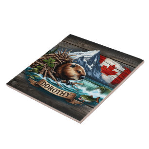 Carreau Castor canadien près des chutes d'eau dans la régi