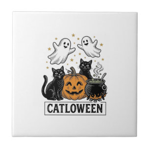 Carreau Catloween Chat Fantôme Vintage Design de Chemise H