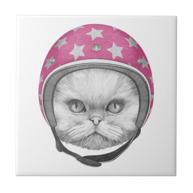 Carreau Cavalier de moto de chat persan (Devant)