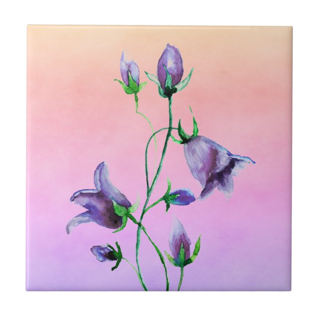 Carreau Cellules bleues à l'eau sur violet et pêche (Devant)