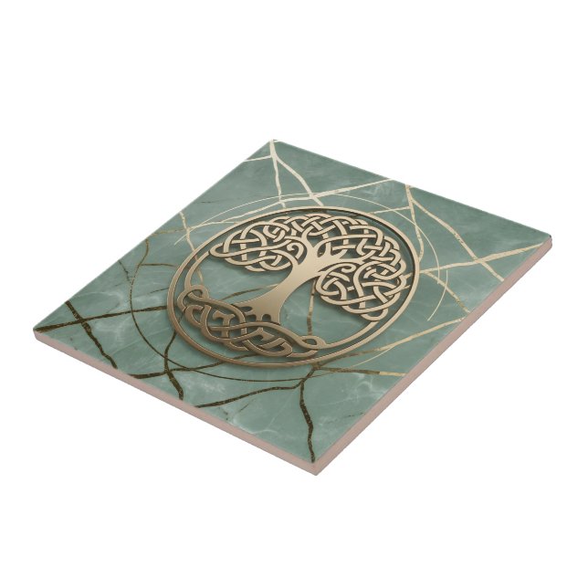 Carreau Celtic Tree of Life Sage Marble Gold Crann Bethadh (Côté)