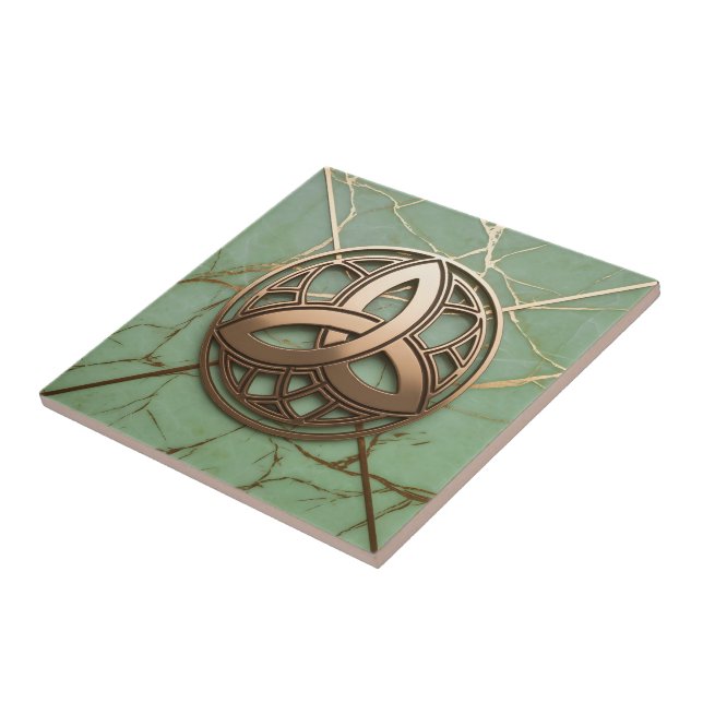 Carreau Celtic Trinity Knot on Sage Marble Gold Veins (Côté)