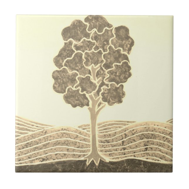 Carreau Ceramic Sepia tile with Primitive Tree image (Devant)