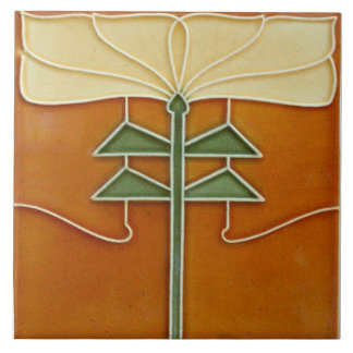 Carreau Ceramic Tile - Art Nouveau Yellow Flower Orange