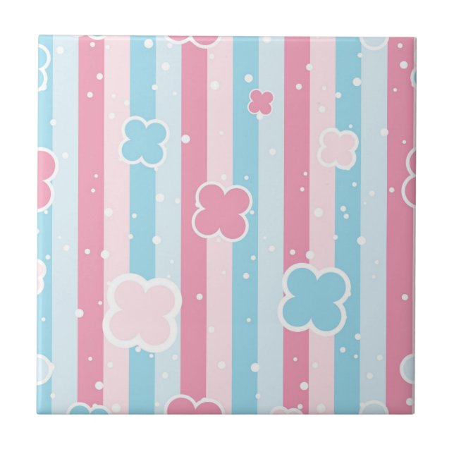 Carreau Ceramic Tile  Blue Pastel Stripe  (Devant)