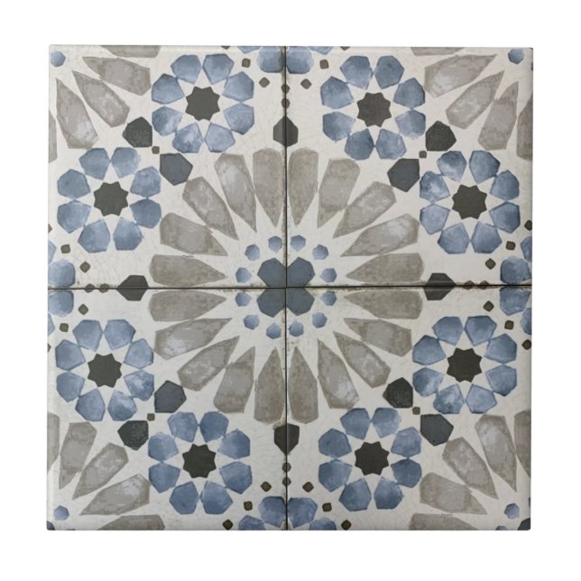 Carreau Ceramic Tile - Floral Designer Blue Grey Replica (Devant)