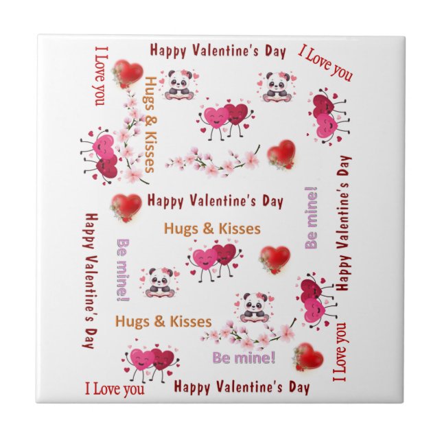 Carreau Ceramic Tile Happy Valentine's DayLove Red Hearts  (Devant)