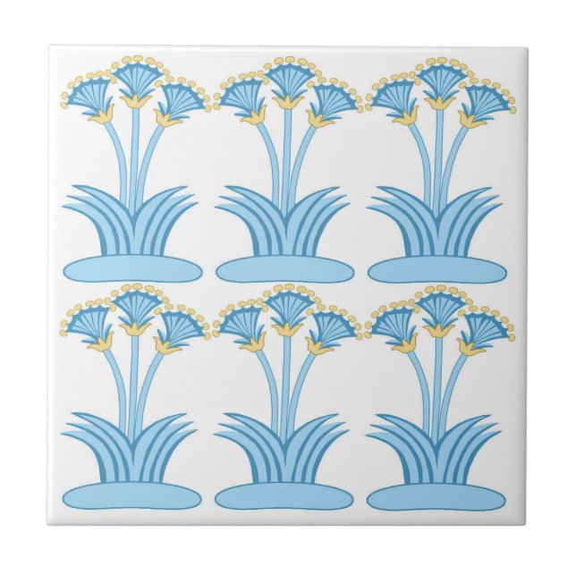 Carreau Ceramic Tile in Minoan Lilies aqua (Devant)