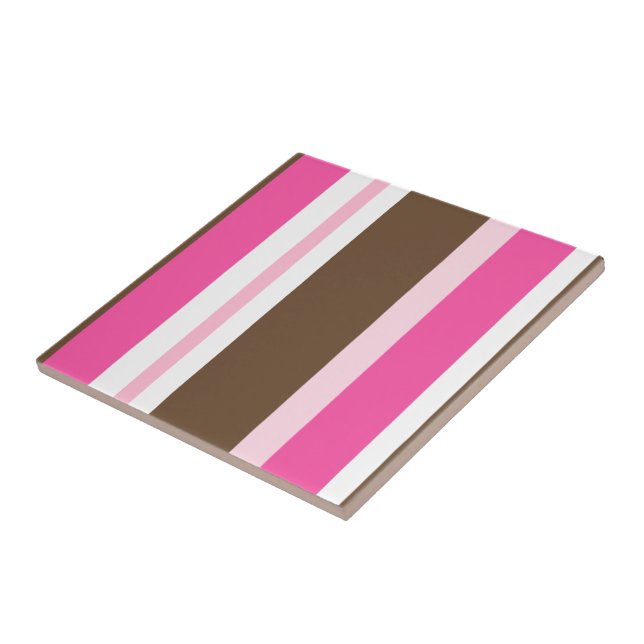 Carreau Ceramic Tile Stripe Chic Brown & Pink Stripe (Côté)