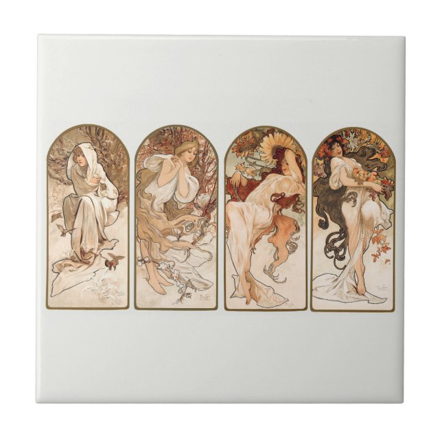 CARREAU CÉRAMIQUE: ALPHONS MUCHA : LES SAISONS (Devant)