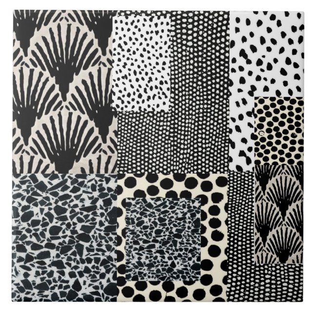 Carreau céramique avec design noir et blanc audacieux (Devant)