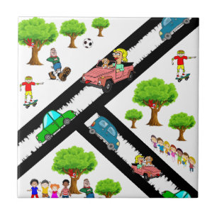 Carreau Céramique Carrelage Parc Enfants Arbres Chien Voit