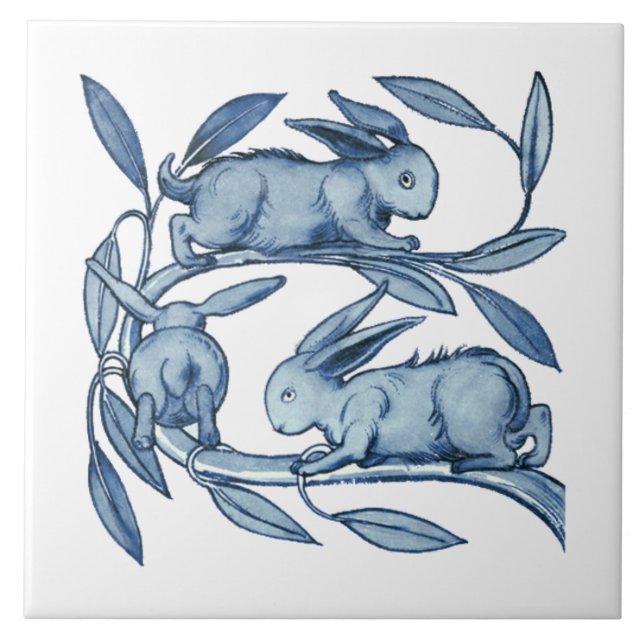 Carreau Céramique de William De Morgan Rabbits (Devant)