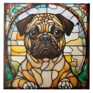 Carreau céramique décoratif Pug mignon