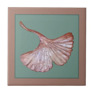 Carreau Céramique Gingko feuille tuile cuivre sur vert